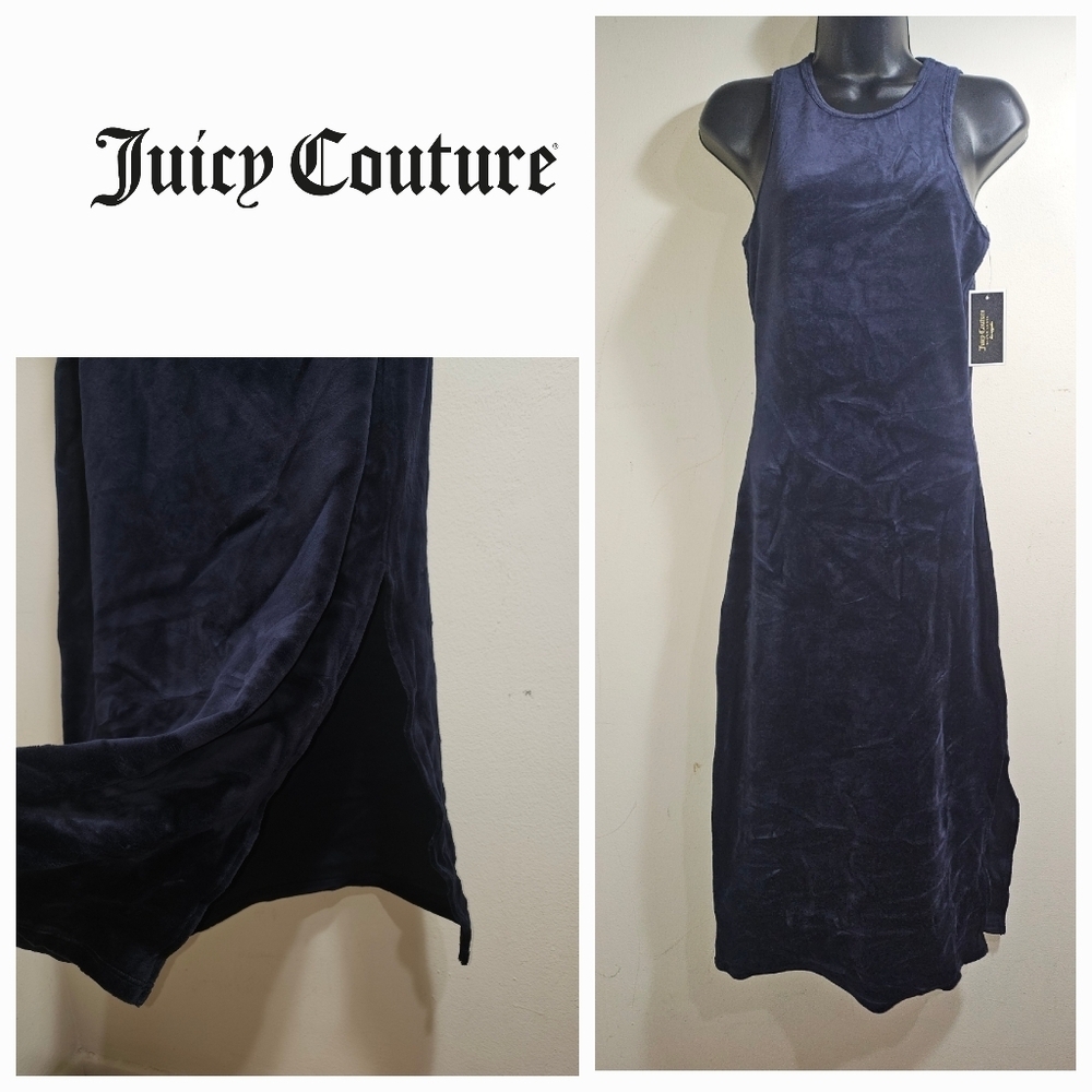 NWT Juicy Couture Velour Tank Dress Dark Blue Regal High Neck Small - Picture 3 of 9